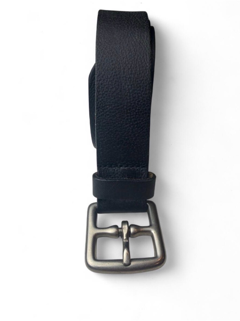 Men’s Genuine Leather Black Belt | Silver Tone Buckle | 39"